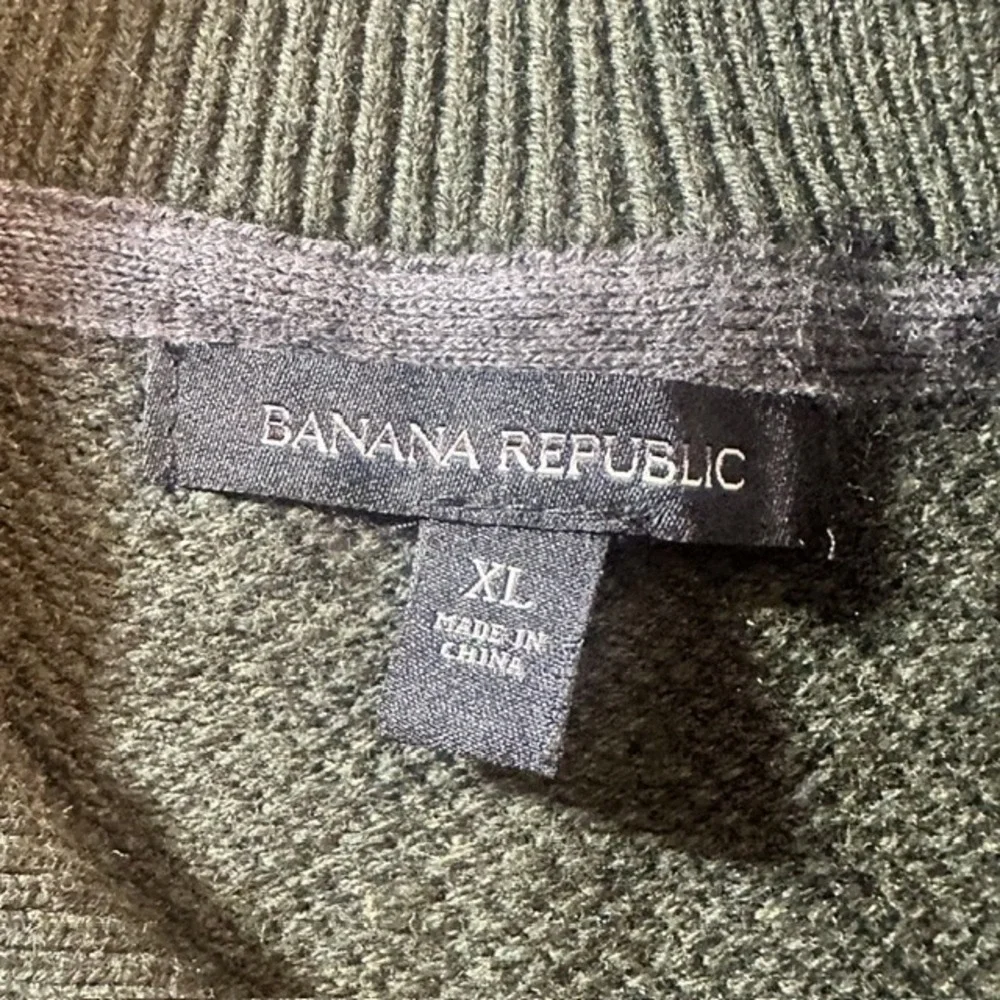 Banana Republic Mens XL Dark Green 100% Cotton Button Mock Neck Pullover Sweater